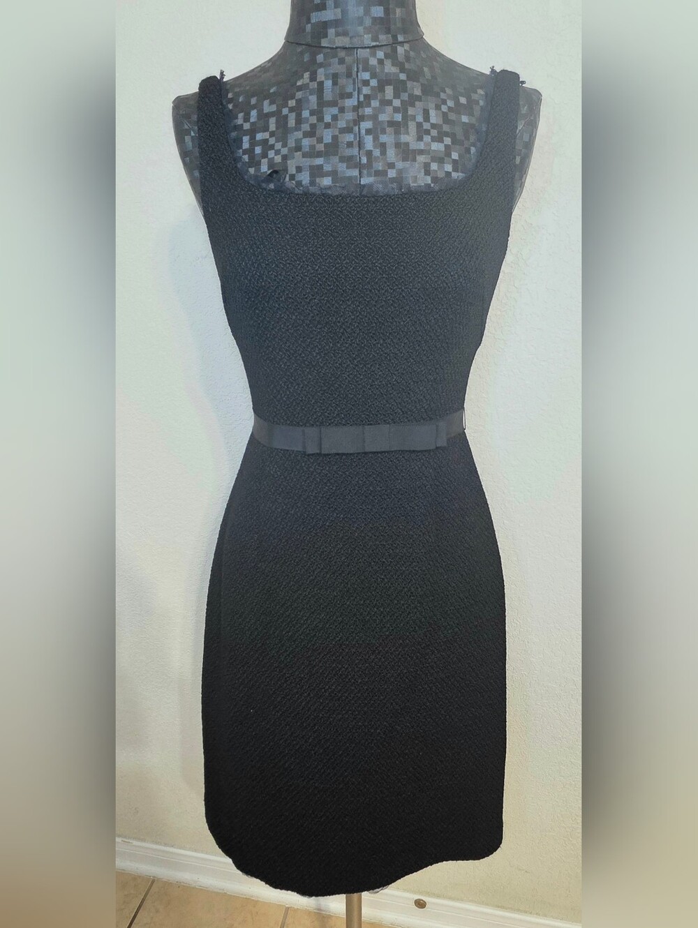Banana Republic Black Textured Sleeveless Sheath Dress with Waist Ribbon